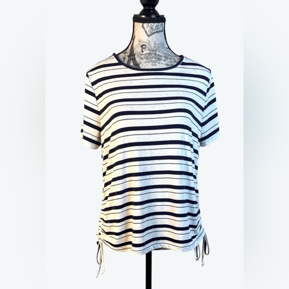 Love Scarlett Casual Navy & White Striped Top Ruched Side With Ties size M